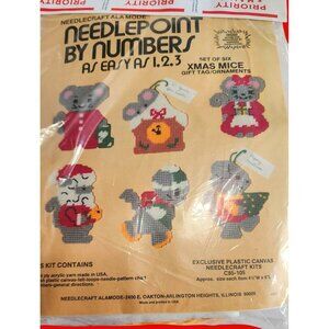 Needlepoint By Numbers Xmas Mice Set Of Six Gift Tag/Ornaments Exclusive Plastic